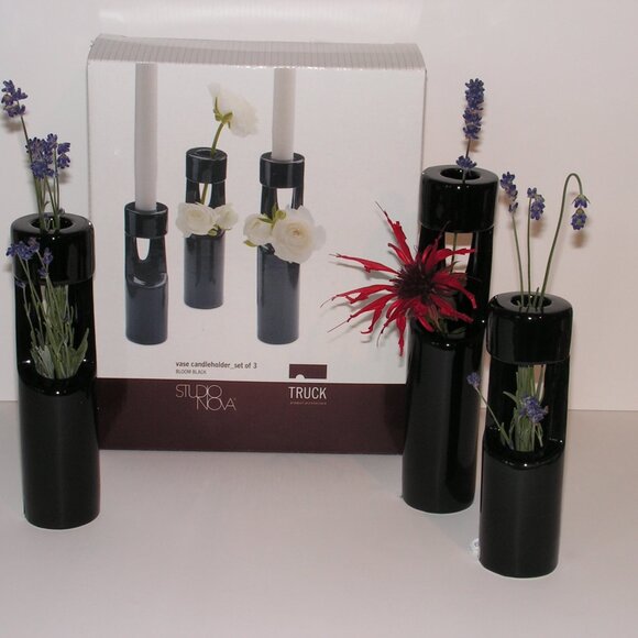 Mikasa Truck Bloom Set of 3 Vases Black Ceramic - Picture 1 of 16